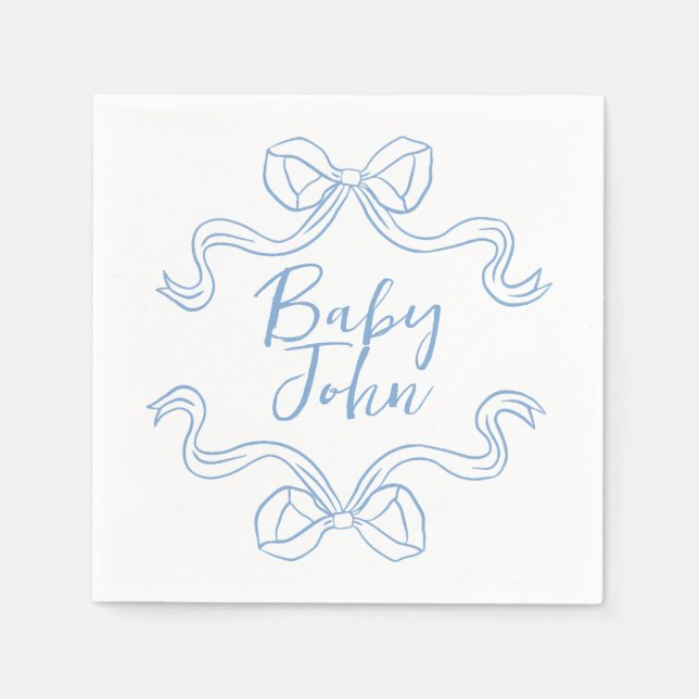 Custom Blue Baby Boy Bow Baby Shower Napkins  (Front)