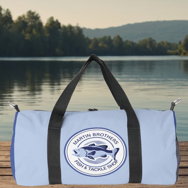 Custom Blue Bass Fisherman Lake Fishing Duffle Bag (Creator Uploaded)