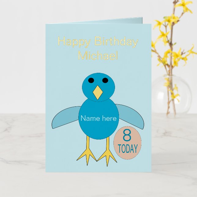 Custom Blue Birthday Boy Chick Foil Greeting Card (Yellow Flower)