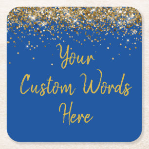 Custom Blue Birthday Party Anniversary Graduation Square Paper Coaster