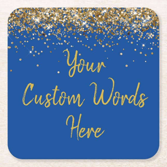 Custom Blue Birthday Party Anniversary Graduation Square Paper Coaster (Front)