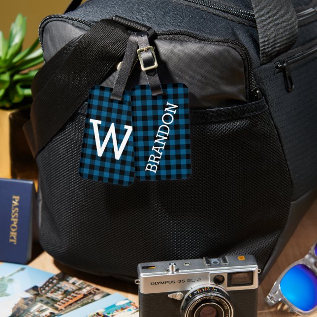 Custom Blue Black Buffalo Lumberjack Pattern Luggage Tag (Front & Back)