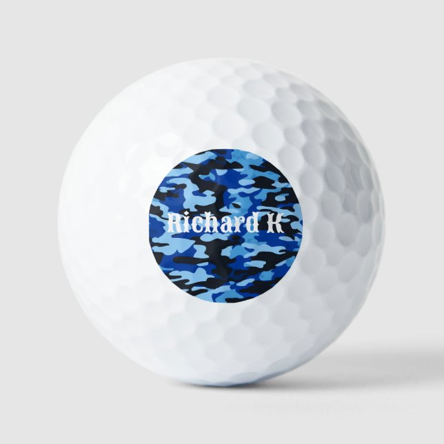 Custom Blue Black Camo Golf Balls, Personalised Golf Balls (Front)