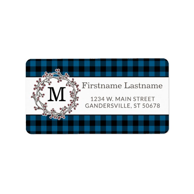 Custom Blue Black Country Check Return Address Label (Front)