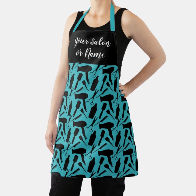 Custom Blue Black Pattern Hairstylist Hair Salon Apron (Insitu)