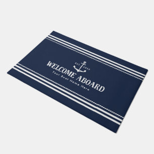 Custom Blue Boat Name Nautical Welcome Aboard Doormat