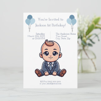 Custom Blue Bosss Baby Birthday Invitation