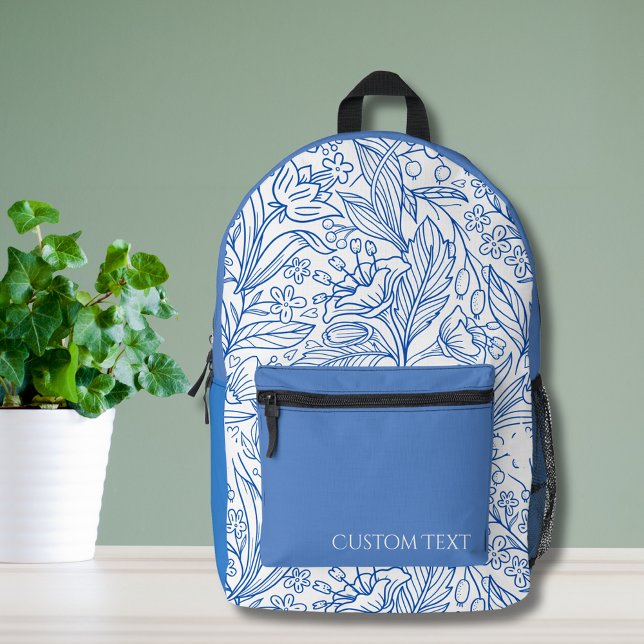 Custom Blue Botanical  Printed Backpack (Creator Uploaded)