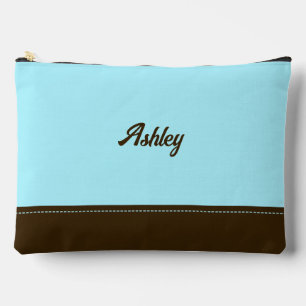 Custom blue brown personalized preppy stylish chic accessory pouch