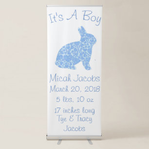 Custom Blue Bunny Birth Announcement Retractable Banner