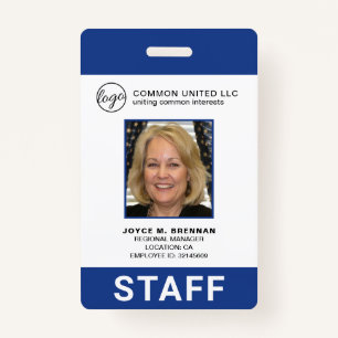 Custom Blue Business Logo Employee Photo ID ID Badge