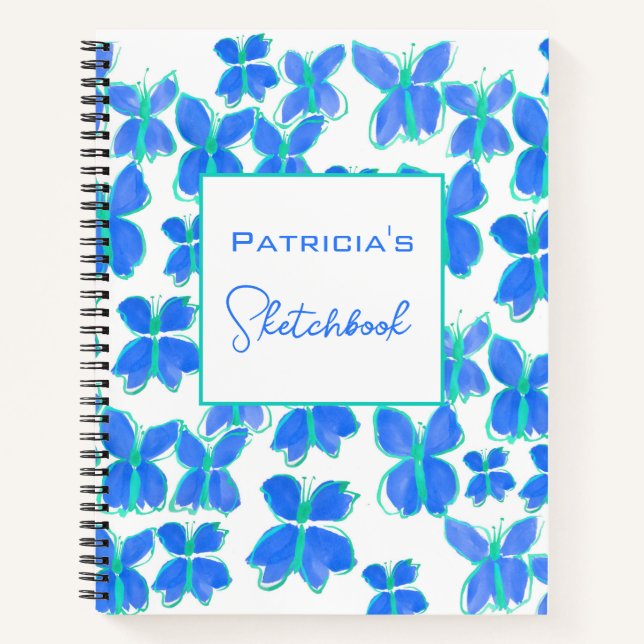Custom Blue Butterfly Sketchbook  Notebook (Front)