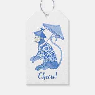 Custom Blue Chinoiserie Monkey  Gift Tags