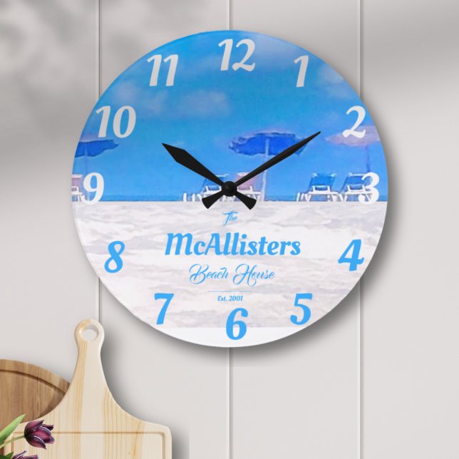 Custom Blue Coastal Beach House Large Clock (Creator Uploaded)