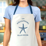 Custom Blue Coastal Starfish Beach House Apron<br><div class="desc">Cook in coastal style with this Custom Blue Coastal Starfish Apron! Featuring a charming beach house vibe with a nautical starfish design,  it’s perfect for seaside kitchens. Personalise it with custom text for a unique touch! Great for beach lovers,  coastal homes,  and summer BBQs.</div>