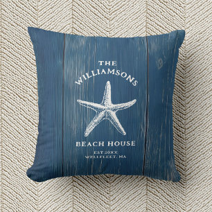 Custom Blue Coastal Starfish Beach House Cushion