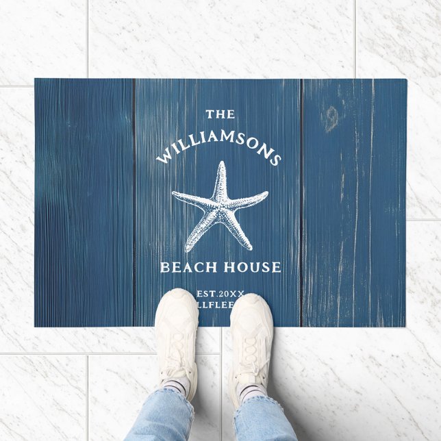 Custom Blue Coastal Starfish Beach House Doormat (Creator Uploaded)