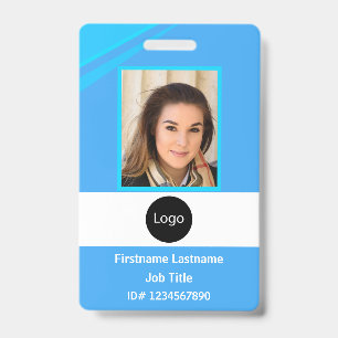 custom blue company employee Photo, Logo, Bar Code ID Badge