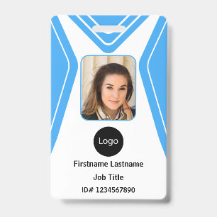 custom blue company employee Photo, Logo, Bar Code ID Badge