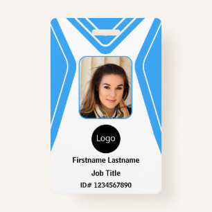custom blue company employee Photo, Logo, Bar Code ID Badge