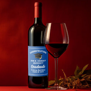 Custom Blue Congratulations Graduation Party Wine Label