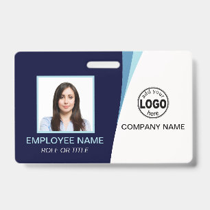 Custom Blue Corporate Employee Photo Name Tags ID Badge