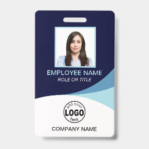 Custom Blue Corporate Employee Photo Name Tags ID Badge