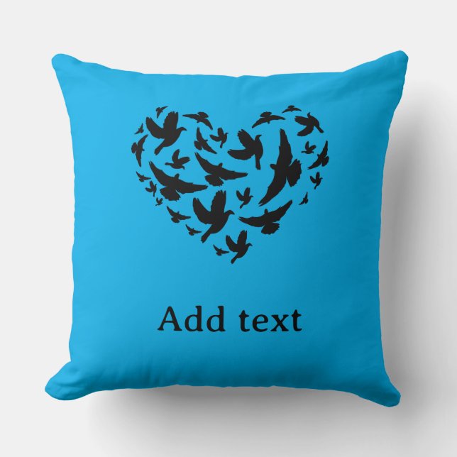 Custom Blue Cushion With Birds Housewarming Gift (Front)