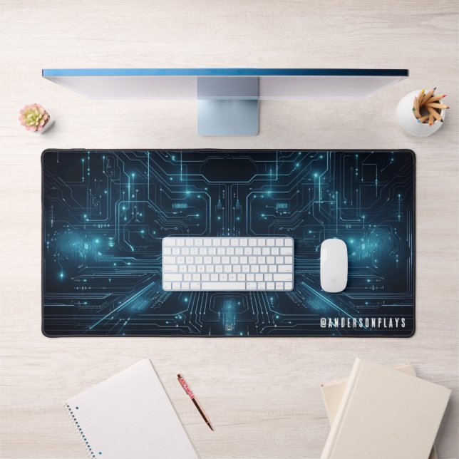Custom Blue Cyber Futuristic Gaming Desk Mat (Office 1)