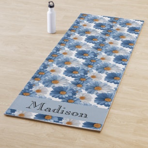Custom Blue Daisy Watercolor Floral Pattern Yoga Mat