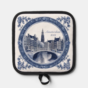 Custom Blue Delft Amsterdam Souvenir Pot Holder