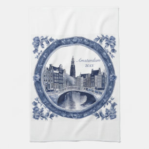 Custom Blue Delft Amsterdam Souvenir Tea Towel