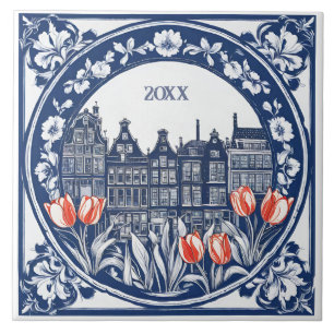 Custom Blue Delft Amsterdam Souvenir Tile