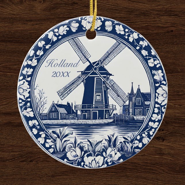 Custom Blue Delft Holland Souvenir Ceramic Tree Decoration (Creator Uploaded)