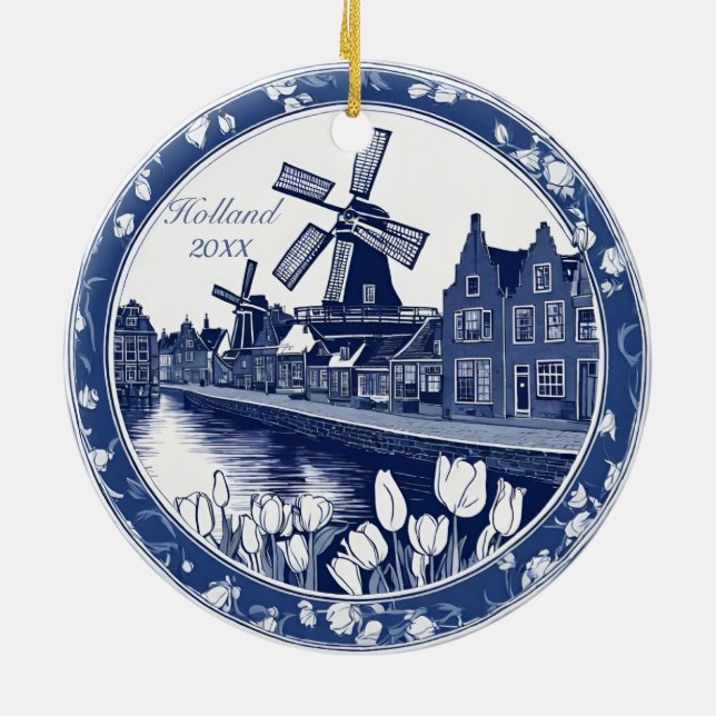 Custom Blue Delft Holland Souvenir Ceramic Tree Decoration (Back)