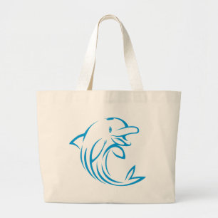 Custom Blue Dolphin Logo Large Tote Bag