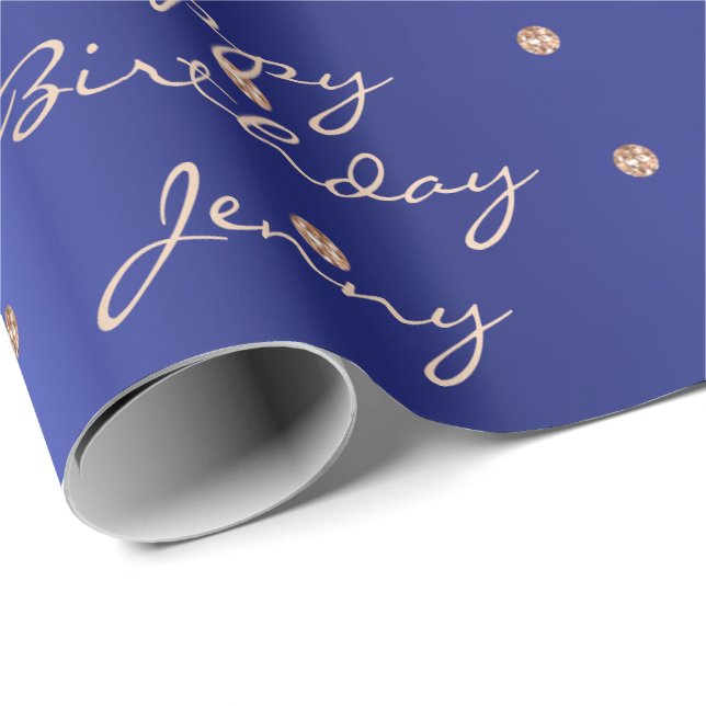 Custom Blue Dots Rose Gold Crystal Swarovski Wrapping Paper (Roll Corner)