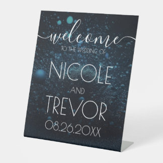 Custom Blue Dust Explosion Welcome Wedding  Pedestal Sign