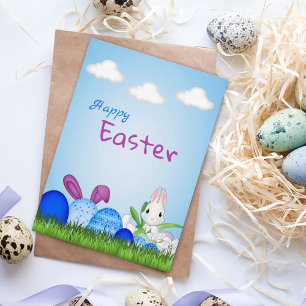 Custom Blue Easter Eggs Holiday Card
