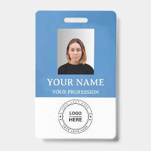 Custom Blue Employee Name Badge with Photo,Logo,QR ID Badge