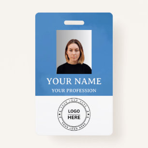 Custom Blue Employee Name Badge with Photo,Logo,QR ID Badge