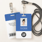 Custom Blue Employee Photo, Bar Code, Logo, Name