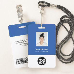 Custom Blue Employee Photo, Bar Code, Logo, Name ID Badge