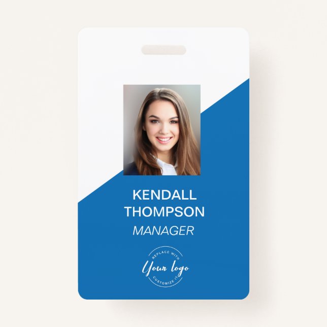 Custom Blue Employee Photo Company Security  ID Badge (Front)