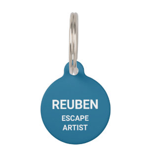 Custom Blue Escape Artist Dog, Pun Funny Pet Tag
