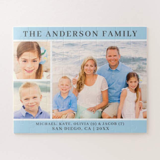 Custom Blue Family Photo Collage Jigsaw Puzzle (Horizontal)