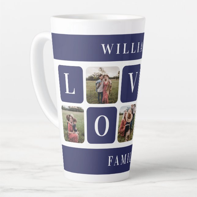 Custom Blue Family Photo Love Latte Mug (Left Angle)
