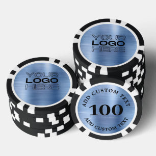 Custom Blue Faux Metal Business Logo 100 Numbered Poker Chips