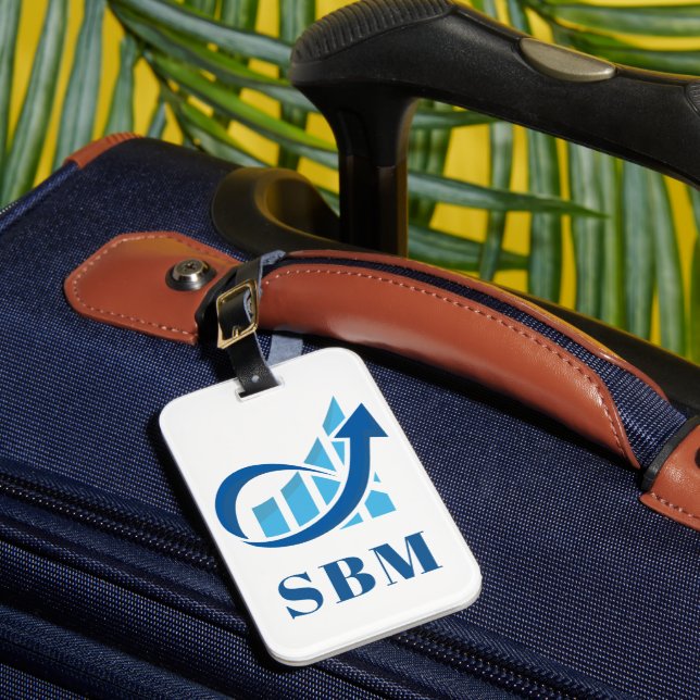 Custom Blue Finance Monogram Luggage Tag (Front Insitu 1)