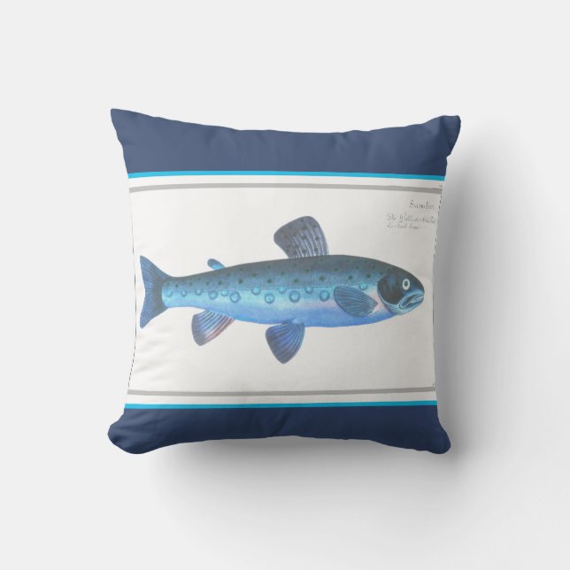 Custom Blue Fish Modern Coastal Navy Teal Cushion (Front)